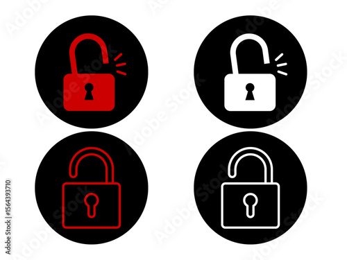 Open Locks Red and White Icons Security Freedom Concept