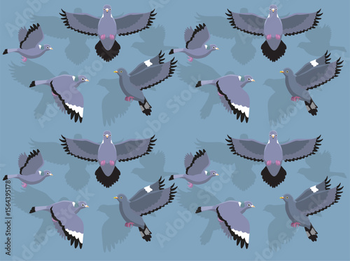 Wood Pigeon Bird Cartoon Character Seamless Wallpaper Background