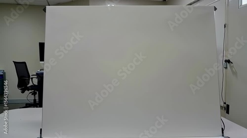 A clean, white backdrop occupies a well-lit studio space. The minimalist design makes it perfect for photography, showcasing subjects without distraction. 3D, 4K.