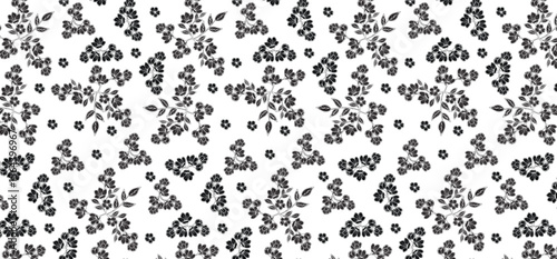Fill and line style floral seamless patter with flower on transparent background
