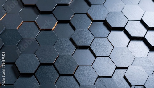 Close Up View Of A Hexagonal Pattern With Metallic Texture In Blue Tones