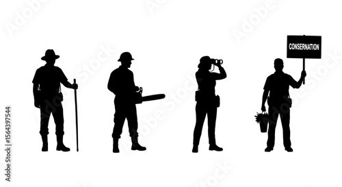 Silhouette Figures Explorer, Lumberjack, Surveyor, and Protester