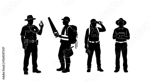 Silhouette Images of Professionals Park Ranger, Forester, Surveyor, and Conservationist