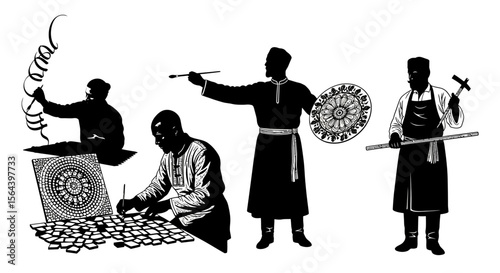 Cultural Workshop Scene, Illustration, Creative Environment, Skillful Techniques