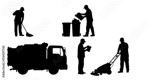 Silhouette Collection Sanitation Workers, Cleaning, and Waste Management
