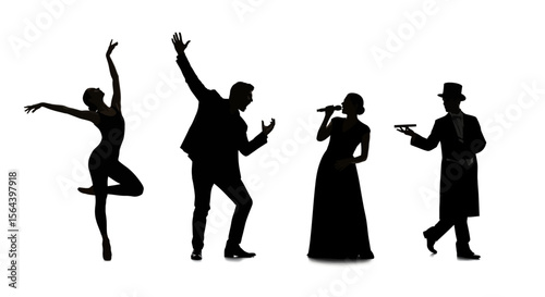 Silhouette Art Dancer, Singer, Musician, and Waiter