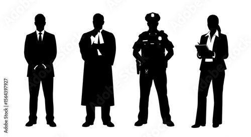 Silhouette Figures Businessperson, Judge, Police Officer, and Lawyer