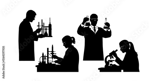 Silhouettes of Scientists Conducting Experiments in a Laboratory