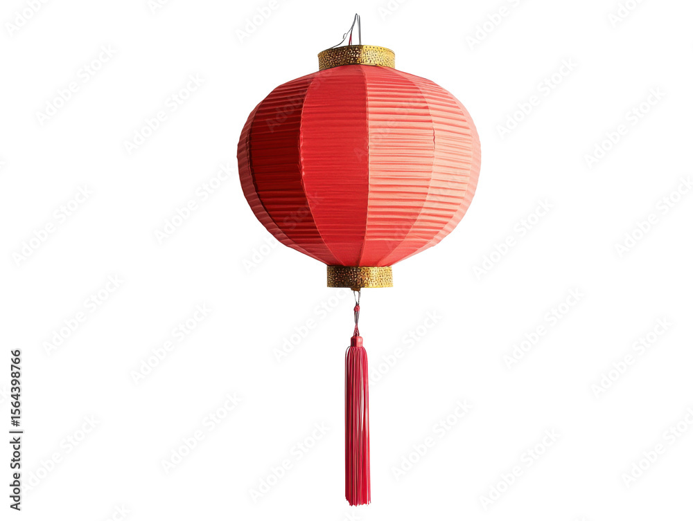 Obraz premium A single red paper lantern with accordion folds on white background 