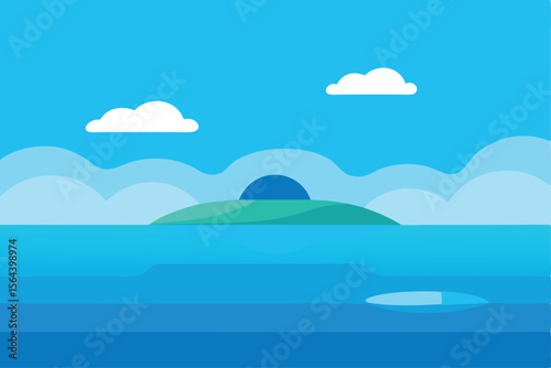 Serene Island Escape Minimalist Ocean Scene with Horizon View