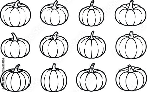 Black and white pumpkin outlines in a grid pattern