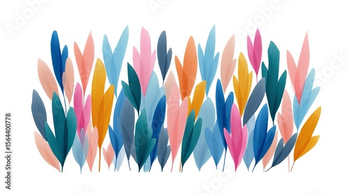 A playful pastel meadow of abstract leaves dancing in the breeze evoking a sense of whimsical joy and vibrant energy on