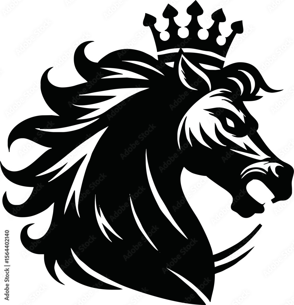 Obraz premium silhouette horse with crown vector logo isolated on white background.logo of horse with a crown. black horse logo.