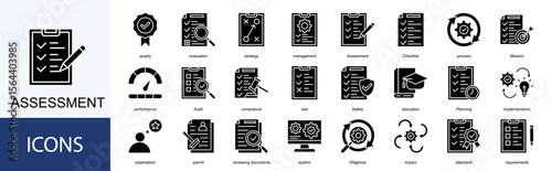 assessment icon collection set. Containing quality, evaluation, strategy, management, process, Mission icon