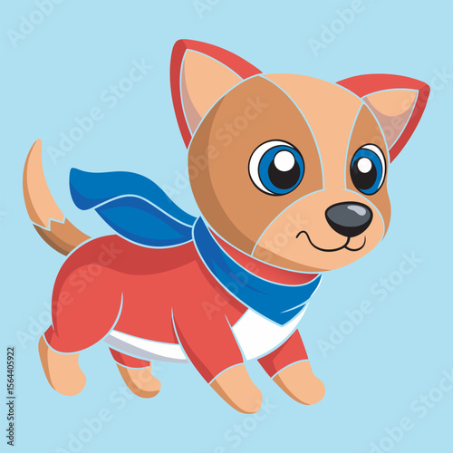 Cute Cartoon Superhero Dog Wearing Red Suit and Scarf