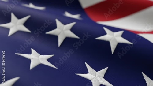 Macro Detail of the Starfield on a Waving American Flag, a Full-Frame Close-Up of the Blue Fabric and White Embroidered Stars.