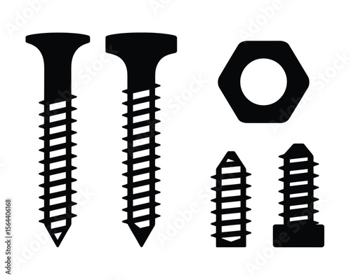 Black Silhouette Mechanical Fasteners Icon Pack