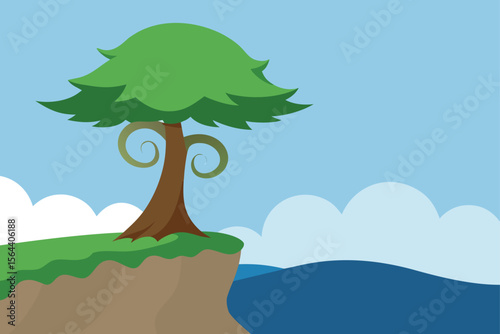 vector illustration of a tree on a hill