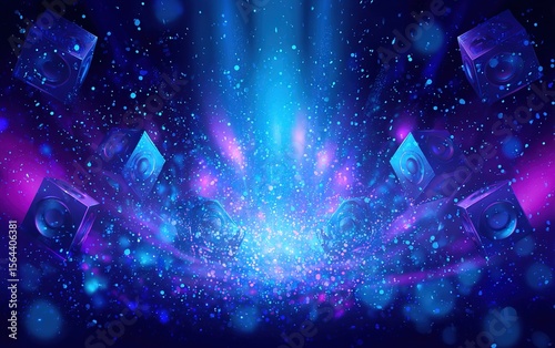 Night dance party music layout cover design template background with colorful dark blue glitters style. Light electro vector for music event concert disco, club invitation, festival poster, flyer
