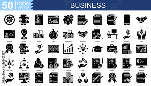business icon collection set. Containing process, Social Media, Reporting, Data, expert icon.
