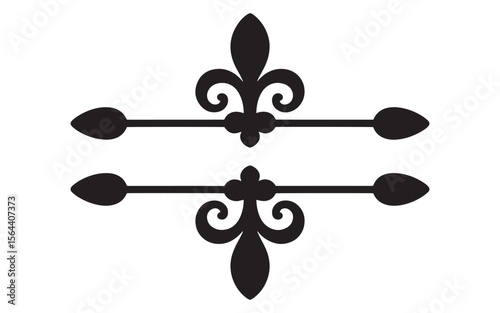 Elegant Flourishes Two Rows of Symmetrical Decorative Accents with Fleur de Lis Motifs and Arrowhead Shapes on a Plain Background