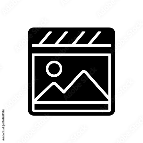 Solid icon of smart scene mode with window and landscape – automated environment setup