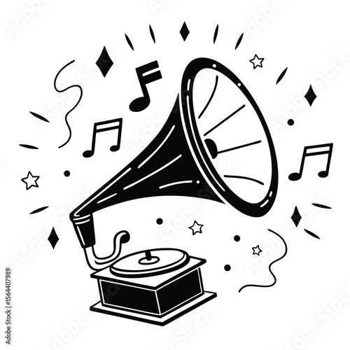 retro gramophone with music note