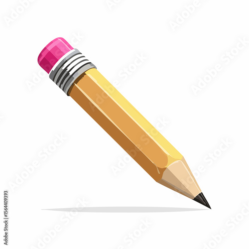 Pencil Icon: a photorealistic illustration of a yellow pencil, sharpened and ready, with a pink eraser. This simple yet compelling image conveys the essence of creativity, writing, and sketching.