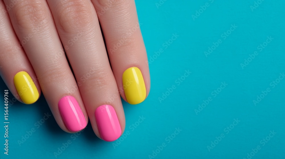 summer nails, summer lifestyle. Trendy Woman Displaying Neon Pink and Yellow Summer Nails, Ready for Beach Fun summer nails, summer lifestyle. Trendy Woman Displaying Neon Pink and Yellow Summer Nails, Ready for Beach Fun