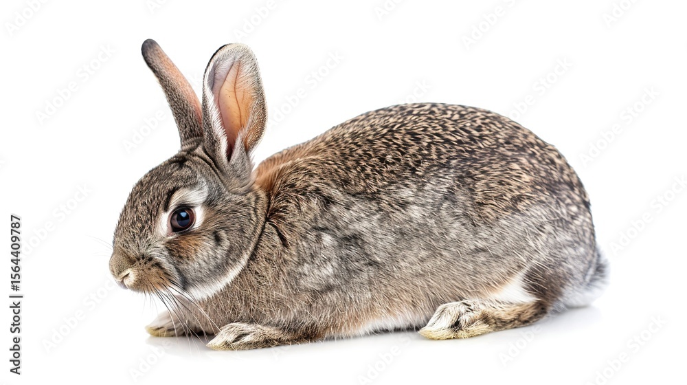 Fototapeta premium A grey rabbit stands alone on a spotless white background, presenting a simple yet charming animal - related scene that showcases the soft fur and gentle posture of the grey rabbit.
