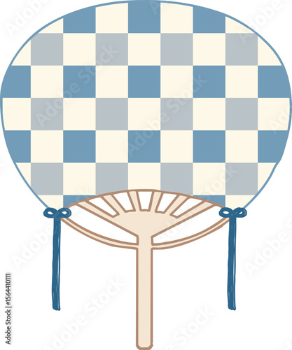 Japanese hand fan - Checkerboard -blue