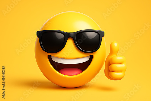 Happy world emoji day a cool emoji with black sunglasses and a confident thumbs up gesture radiating positive vibes on a vibrant yellow background