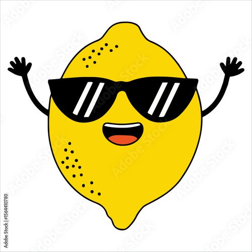 Cool lemon mascot wearing sunglasses vector illustration. Playful citrus character perfect for beverage branding and summer promotion themes.
