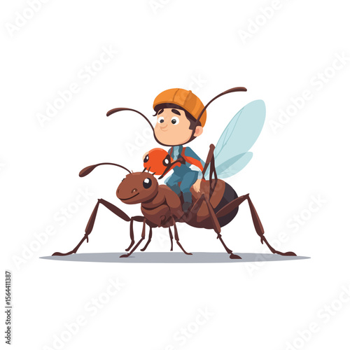 Dwarf on Giant Ant Vector Illustration