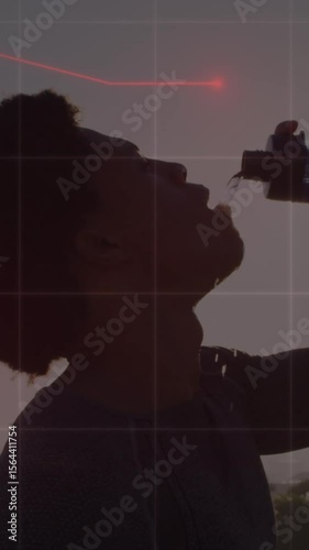 Animation of businessman wearing vr headset over network of connections spinning shape