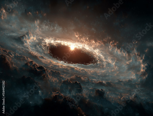 A minimal surreal scene of the sun fading into black void, earth in silhouette