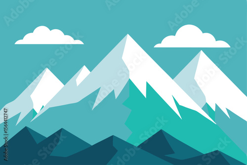 Serene Mountain Peaks Landscape Vector Illustration with Clouds and Blue Sky Backdrop