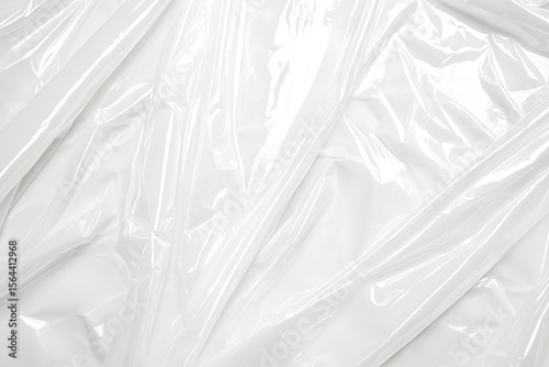 Wrinkled White Shiny Plastic Sheeting Material Texture, Glossy Surface Abstract Art