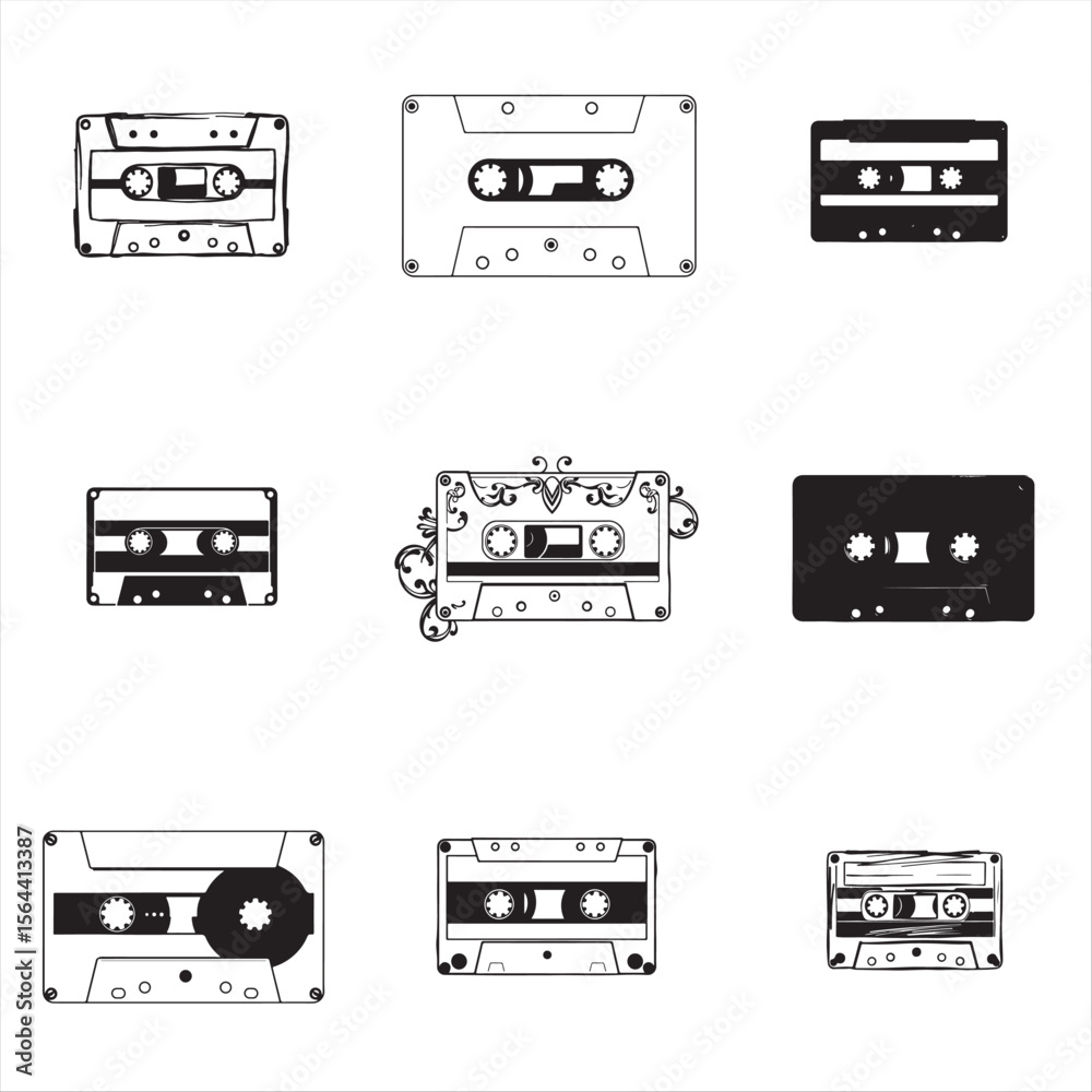 Set of cassette tape vector bundle pack collection Set of cassette tape vector bundle pack collection