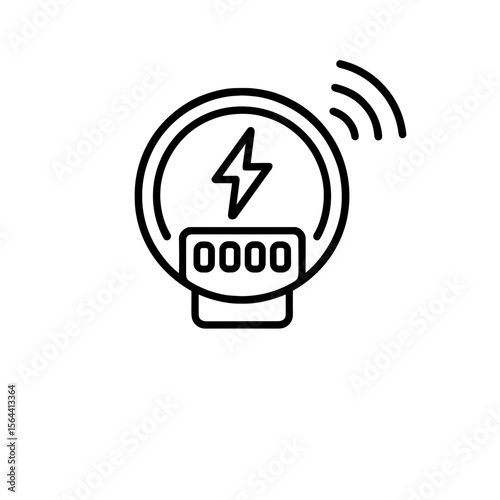 Outline icon of smart electric meter with signal – power usage tracking