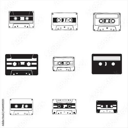 Set of cassette tape vector bundle pack collection