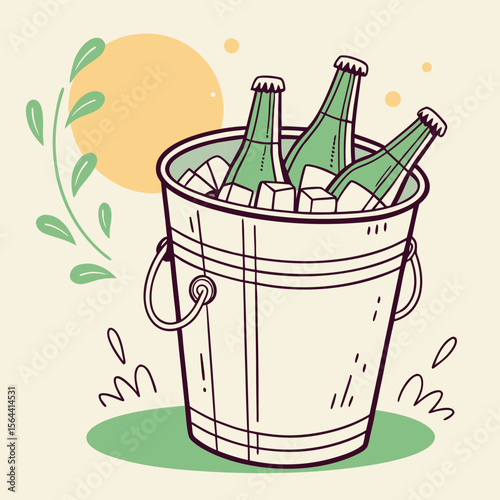 Refreshing Drinks Chilled in an Ice Bucket for a Summer Celebration