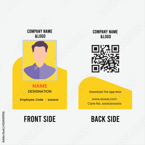 Employee ID Card Design with Company Logo and QR Code - Editable Template