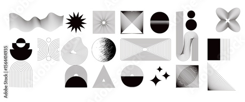 Abstract minimal element mid century vector set. Aesthetic contemporary stripe line art, geometric shape in monochrome. Art form design for wall art, decoration,