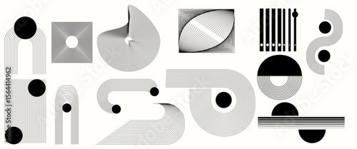 Abstract minimal element mid century vector set. Aesthetic contemporary stripe line art