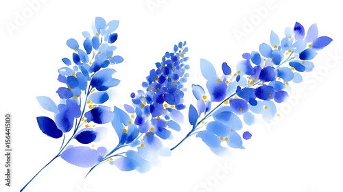 Fototapeta Naklejka Na Ścianę i Meble -  Delicate watercolour bluebells in full bloom a symbol of spring s beauty and renewal hand painted against white
