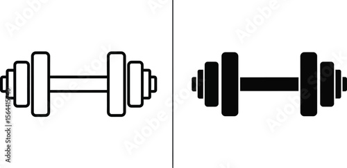A dumbbell illustration with two variations, one outline and one solid