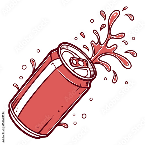 Dynamic Red Soda Can With Exploding Liquid Splash and Bubbles Artwork