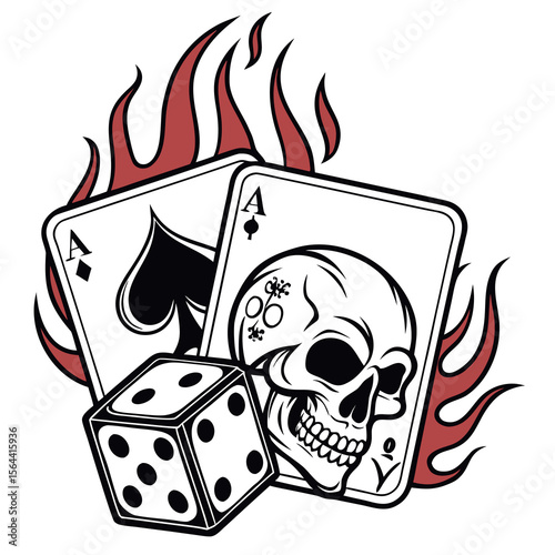 Flames Aces Skull Dice Gambling Luck Danger Adventure