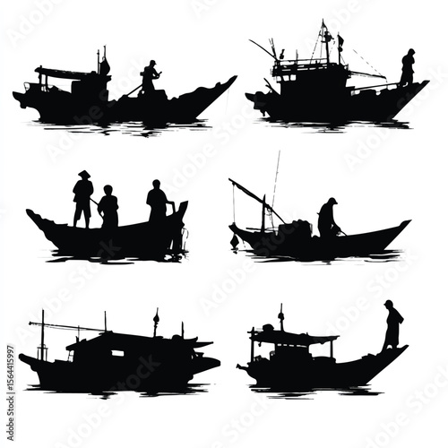 boat silhouette set, Black & White silhouette set 